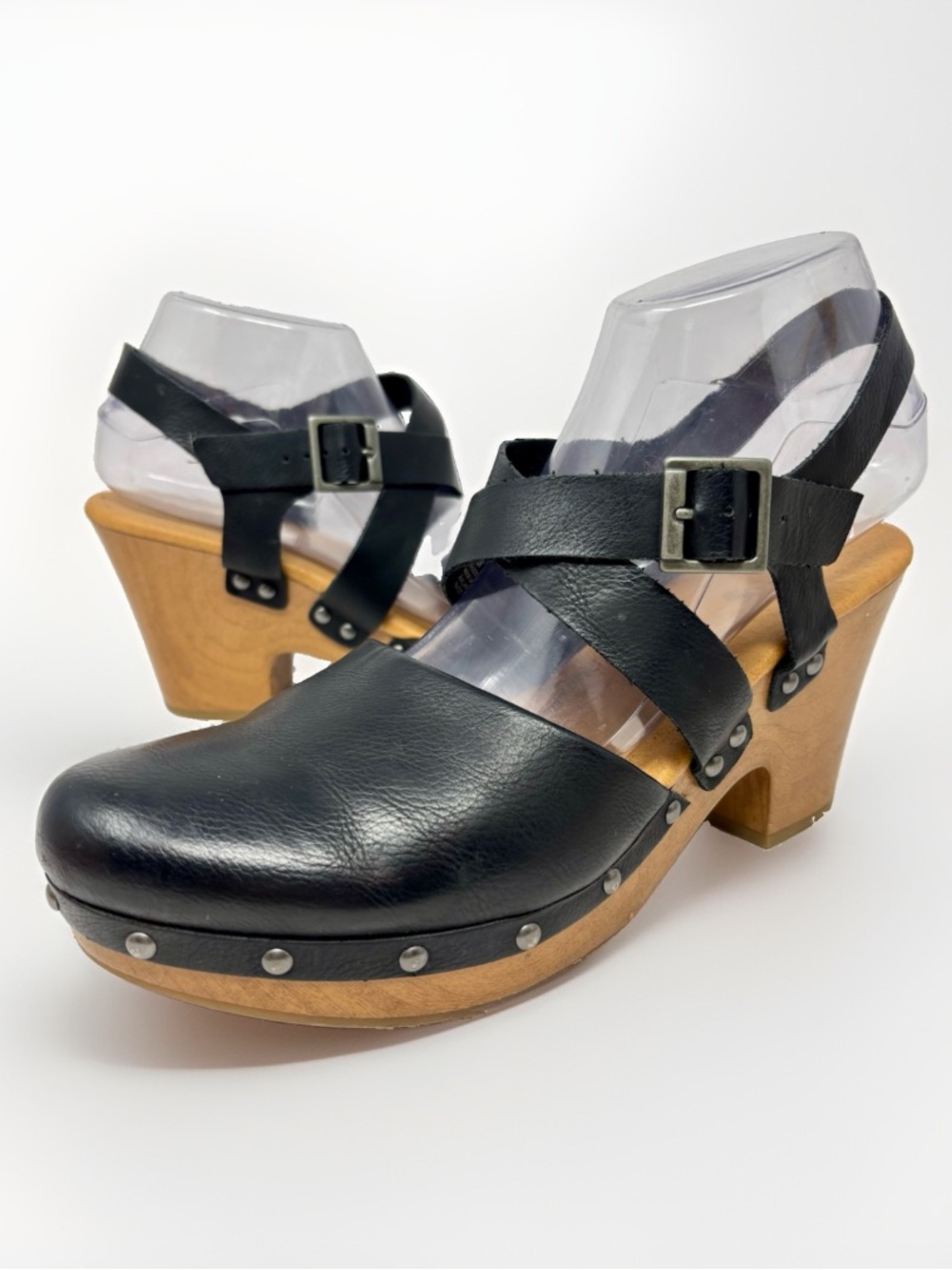 KORKS Abloom Women's 11 Black Platform Slingback Vegan Leather Riveted Clogs